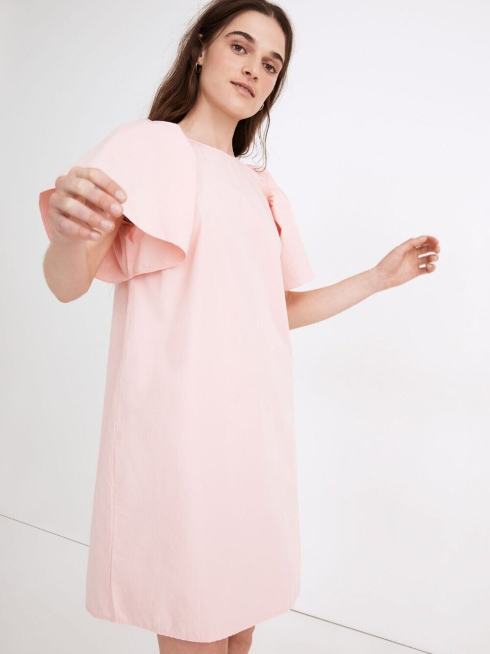 Madewell Poplin Flutter Sleeve Shift Dress 100% Cotton Cottagecore Pink - Medium
